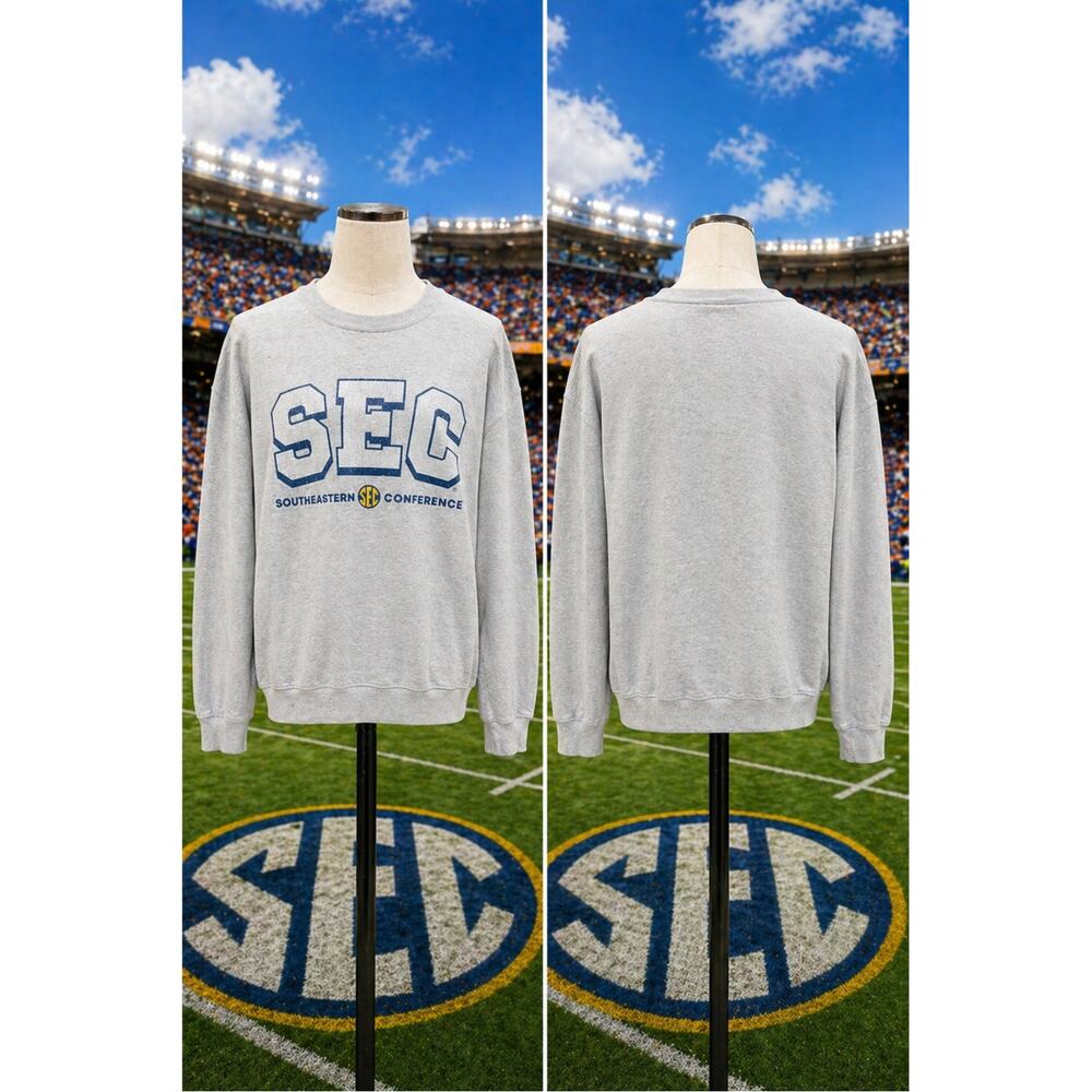 Vintage SEC Sweatshirt Hanes Medium Gray Spellout Logo NCAA